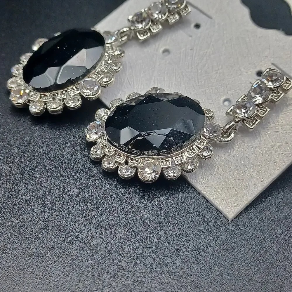 Black Oval Rhinestone Drop Earrings